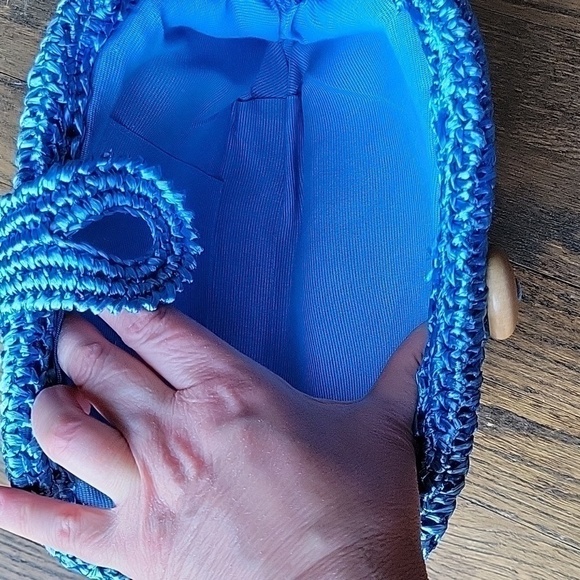 Raffia Blue Handmade Croshet Knitted Evening Pouch Clutch Bag Made in Japan - Picture 6 of 12